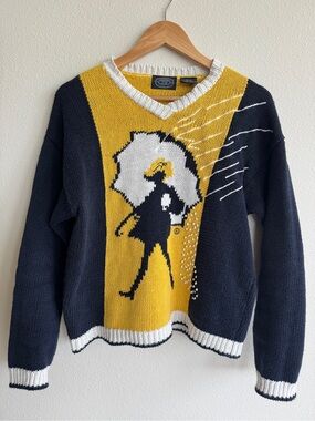 Rare Vintage Eagle’s Eye Morton Salt Girl Graphic Knit Sweater Size Medium